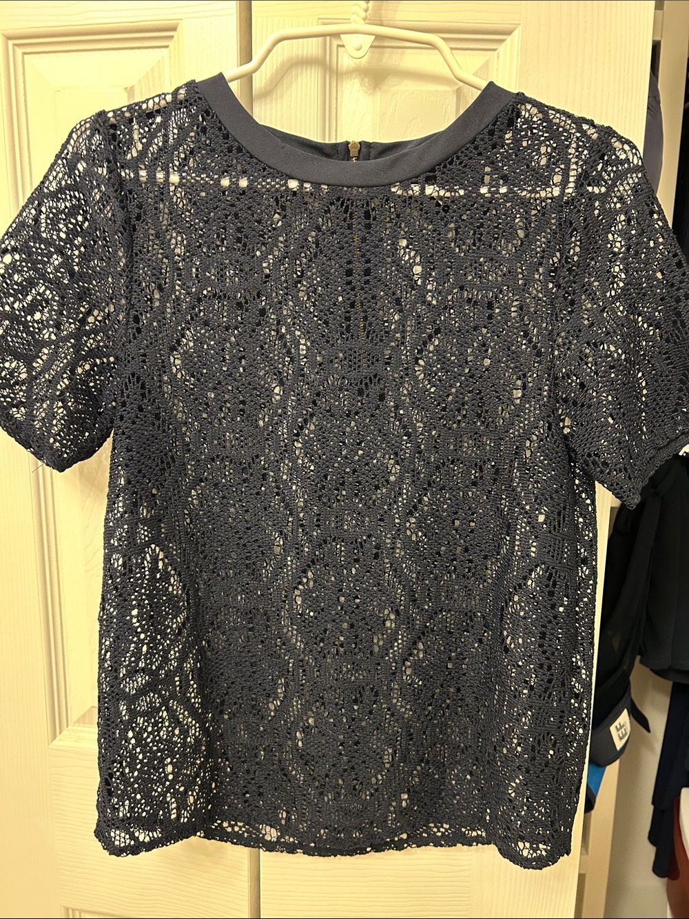 Women's Navy Crochet Short-Sleeve Top